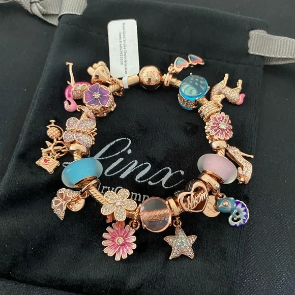 Linx Rose Gold Bracelet with Pink and Blue Mom Themed Charms